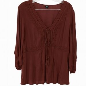 Torrid Burgundy Boho Style Gauzy Womens Top Sz 2 (2X)